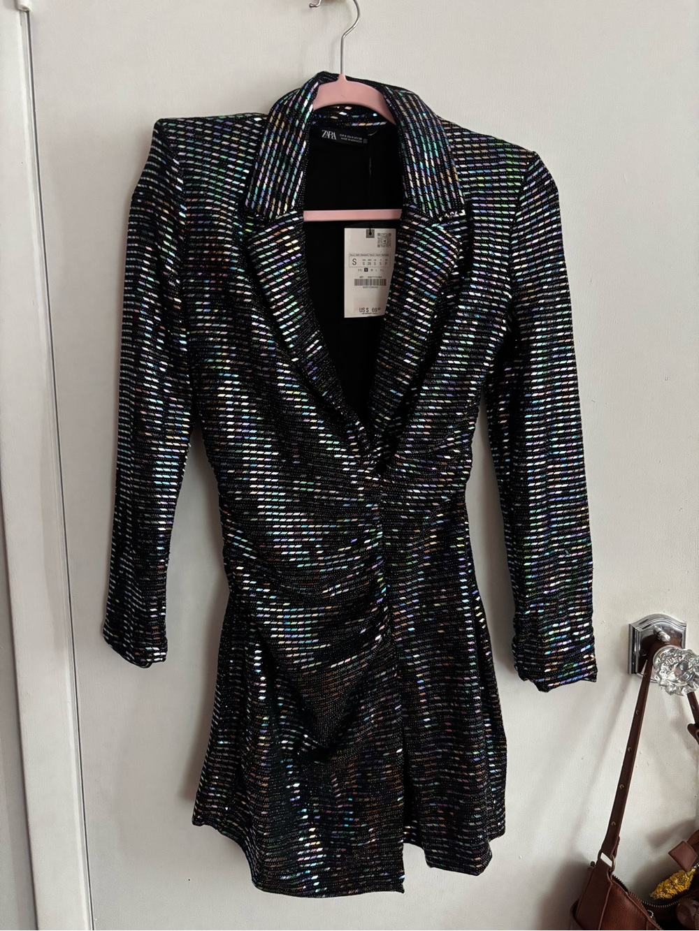 Zara Black Multicolor Iridescent Sequin Blazer